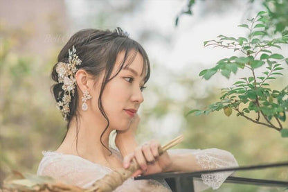 ヘッドドレス  お花モチーフ ビジュー シャンパンゴールド(BC-H22)｜ウェディングアクセサリー【結婚式　アクセサリー　ヘッドドレス　ヘアアクセサリー】