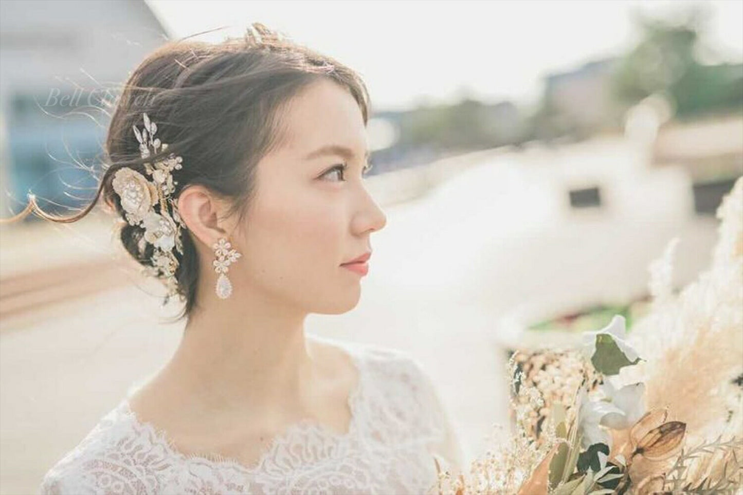 ヘッドドレス  お花モチーフ ビジュー シャンパンゴールド(BC-H22)｜ウェディングアクセサリー【結婚式　アクセサリー　ヘッドドレス　ヘアアクセサリー】