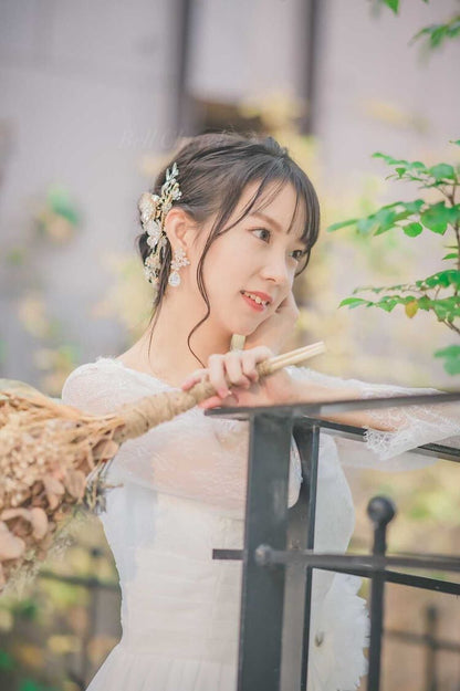 ヘッドドレス  お花モチーフ ビジュー シャンパンゴールド(BC-H22)｜ウェディングアクセサリー【結婚式　アクセサリー　ヘッドドレス　ヘアアクセサリー】