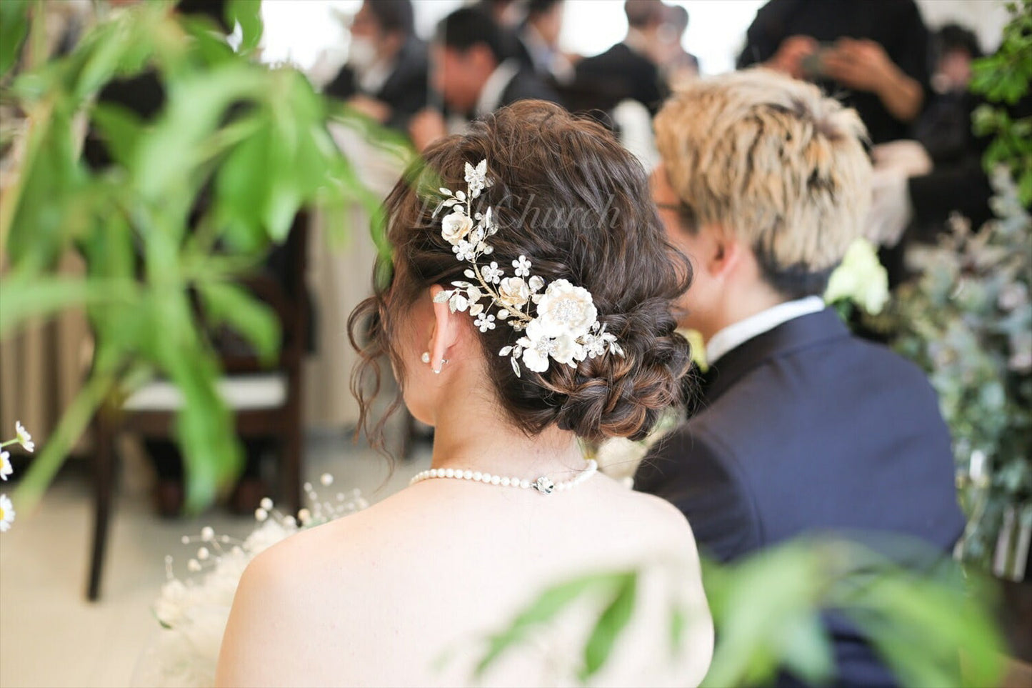 ヘッドドレス  お花モチーフ ビジュー シャンパンゴールド(BC-H22)｜ウェディングアクセサリー【結婚式　アクセサリー　ヘッドドレス　ヘアアクセサリー】