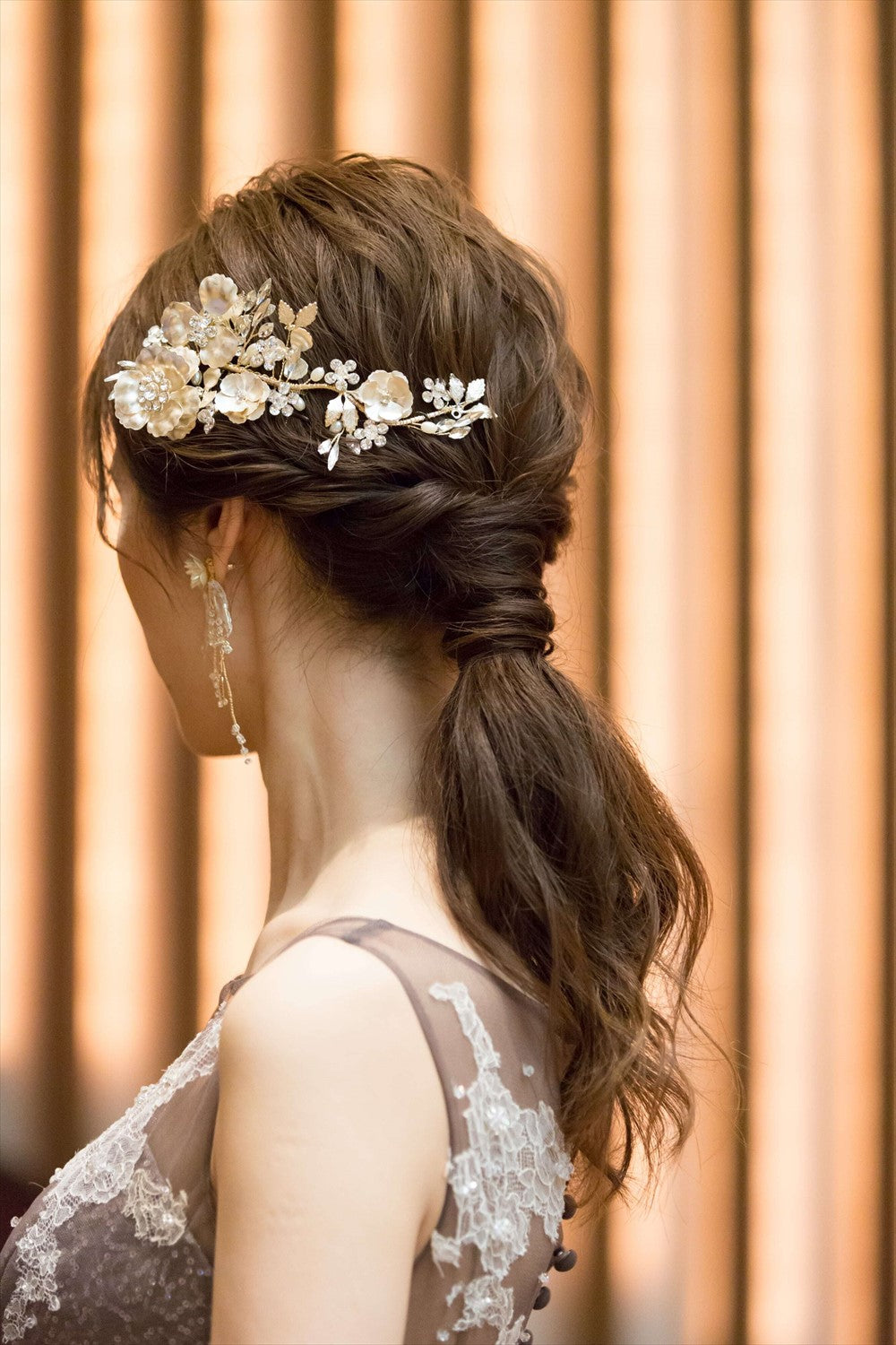 ヘッドドレス  お花モチーフ ビジュー シャンパンゴールド(BC-H22)｜ウェディングアクセサリー【結婚式　アクセサリー　ヘッドドレス　ヘアアクセサリー】