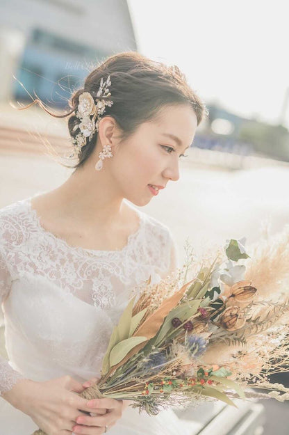 ヘッドドレス  お花モチーフ ビジュー シャンパンゴールド(BC-H22)｜ウェディングアクセサリー【結婚式　アクセサリー　ヘッドドレス　ヘアアクセサリー】