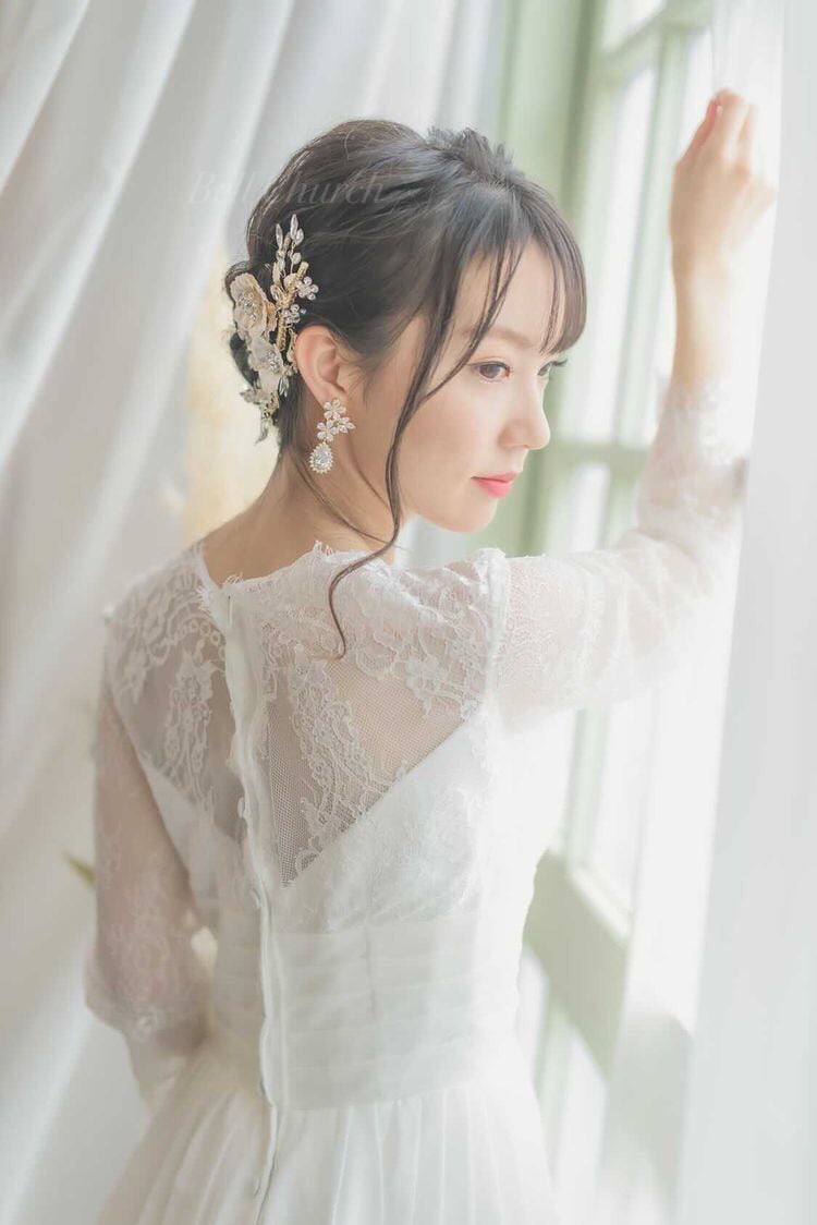 ヘッドドレス  お花モチーフ ビジュー シャンパンゴールド(BC-H22)｜ウェディングアクセサリー【結婚式　アクセサリー　ヘッドドレス　ヘアアクセサリー】