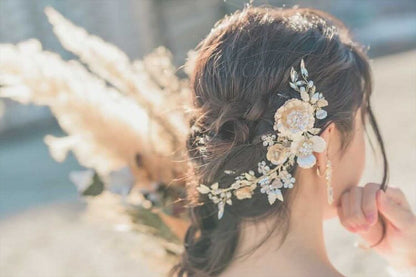 ヘッドドレス  お花モチーフ ビジュー シャンパンゴールド(BC-H22)｜ウェディングアクセサリー【結婚式　アクセサリー　ヘッドドレス　ヘアアクセサリー】