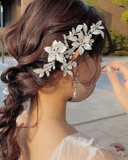 ヘッドドレス お花モチーフ ヘアクリップ シルバー (BC-H23)｜ウェディングアクセサリー【結婚式　アクセサリー　ヘッドドレス　ヘアアクセサリー】
