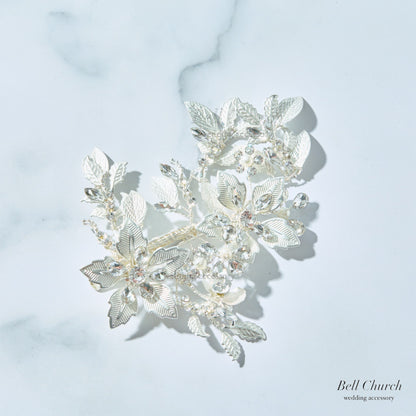 ヘッドドレス お花モチーフ ヘアクリップ シルバー (BC-H23)｜ウェディングアクセサリー【結婚式　アクセサリー　ヘッドドレス　ヘアアクセサリー】