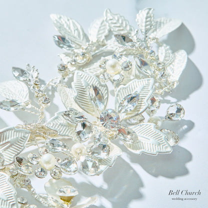 ヘッドドレス お花モチーフ ヘアクリップ シルバー (BC-H23)｜ウェディングアクセサリー【結婚式　アクセサリー　ヘッドドレス　ヘアアクセサリー】