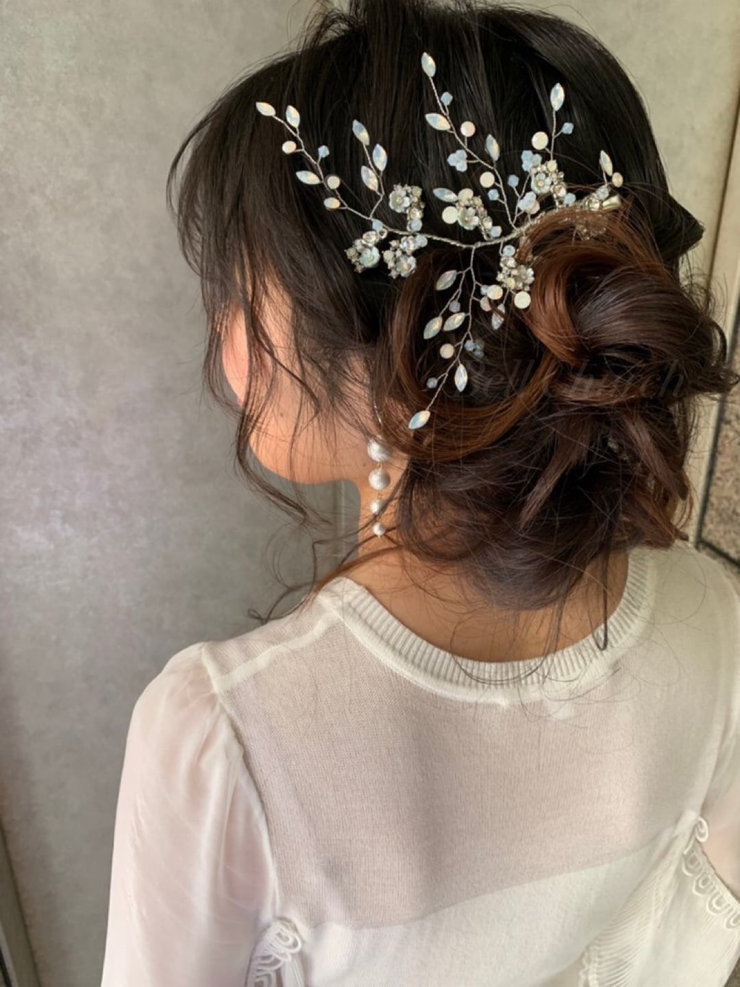 小枝ヘッドドレス ヘアクリップ ビジューとクリスタル お花モチーフ シルバー (BC-H24)｜ウェディングアクセサリー【結婚式　アクセサリー　ヘッドドレス　ヘアアクセサリー】