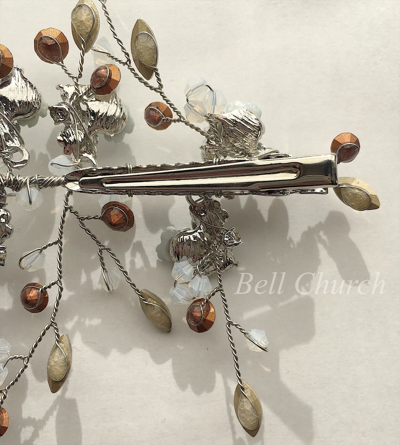 小枝ヘッドドレス ヘアクリップ ビジューとクリスタル お花モチーフ シルバー (BC-H24)｜ウェディングアクセサリー【結婚式　アクセサリー　ヘッドドレス　ヘアアクセサリー】