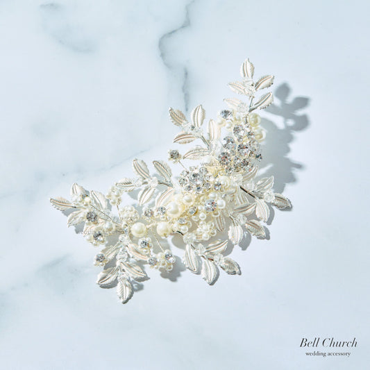 ヘッドドレス パールとラインストーン お花モチーフ シルバー  (BC-H25)｜ウェディングアクセサリー【結婚式　アクセサリー　ヘッドドレス　ヘアアクセサリー】