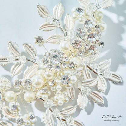ヘッドドレス パールとラインストーン お花モチーフ シルバー  (BC-H25)｜ウェディングアクセサリー【結婚式　アクセサリー　ヘッドドレス　ヘアアクセサリー】