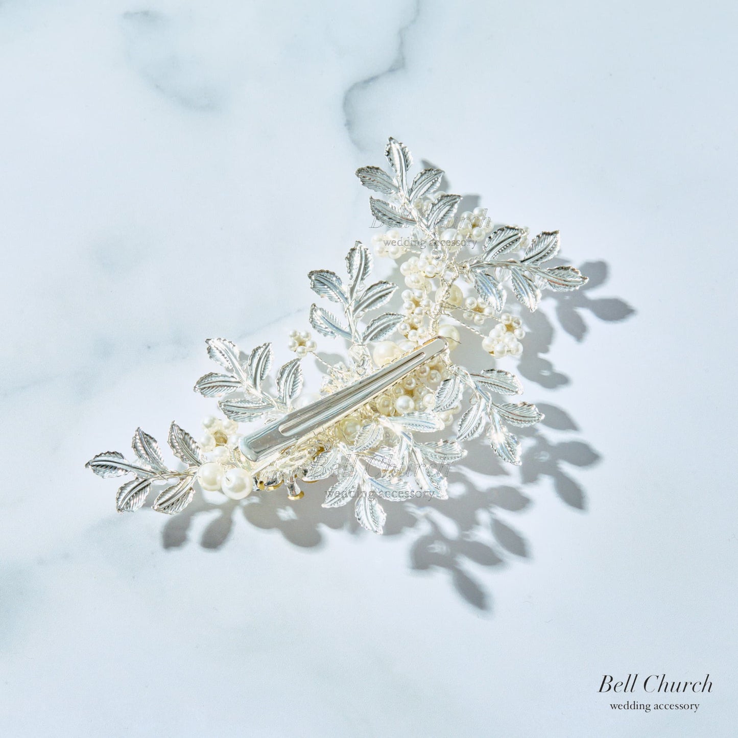 ヘッドドレス パールとラインストーン お花モチーフ シルバー  (BC-H25)｜ウェディングアクセサリー【結婚式　アクセサリー　ヘッドドレス　ヘアアクセサリー】
