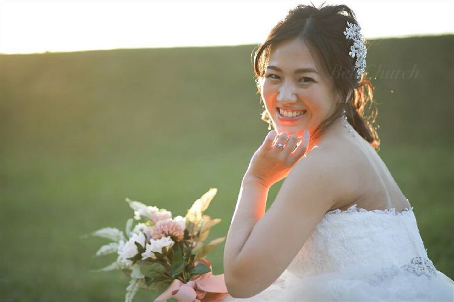 ヘッドドレス パールとラインストーン お花モチーフ シルバー  (BC-H25)｜ウェディングアクセサリー【結婚式　アクセサリー　ヘッドドレス　ヘアアクセサリー】