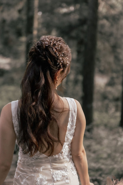 ヘアコーム　小枝ヘッドドレス　ラインストーン　ゴールド (BC-H27)｜ブライダルアクセサリー【結婚式　アクセサリー　ヘッドドレス　ヘアアクセサリー】