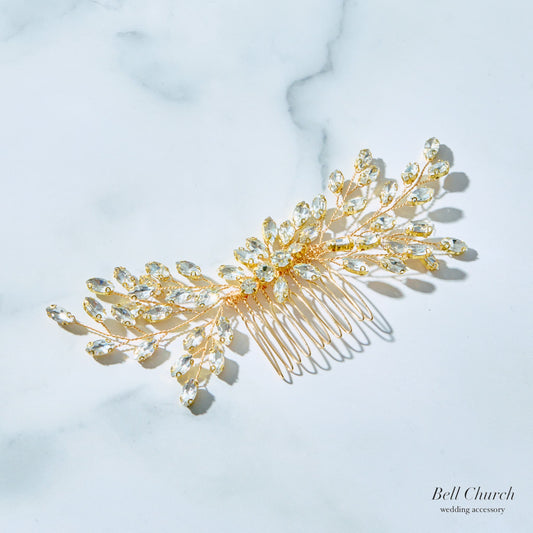 ヘアコーム　小枝ヘッドドレス　ラインストーン　ゴールド (BC-H27)｜ブライダルアクセサリー【結婚式　アクセサリー　ヘッドドレス　ヘアアクセサリー】
