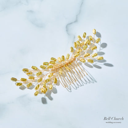ヘアコーム　小枝ヘッドドレス　ラインストーン　ゴールド (BC-H27)｜ブライダルアクセサリー【結婚式　アクセサリー　ヘッドドレス　ヘアアクセサリー】