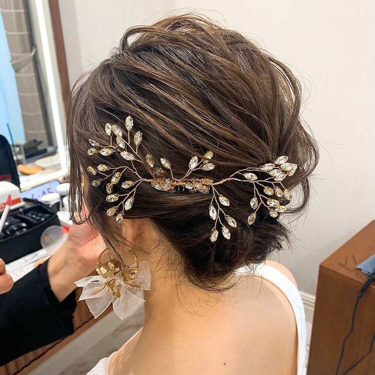 ヘアコーム　小枝ヘッドドレス　ラインストーン　ゴールド (BC-H27)｜ブライダルアクセサリー【結婚式　アクセサリー　ヘッドドレス　ヘアアクセサリー】