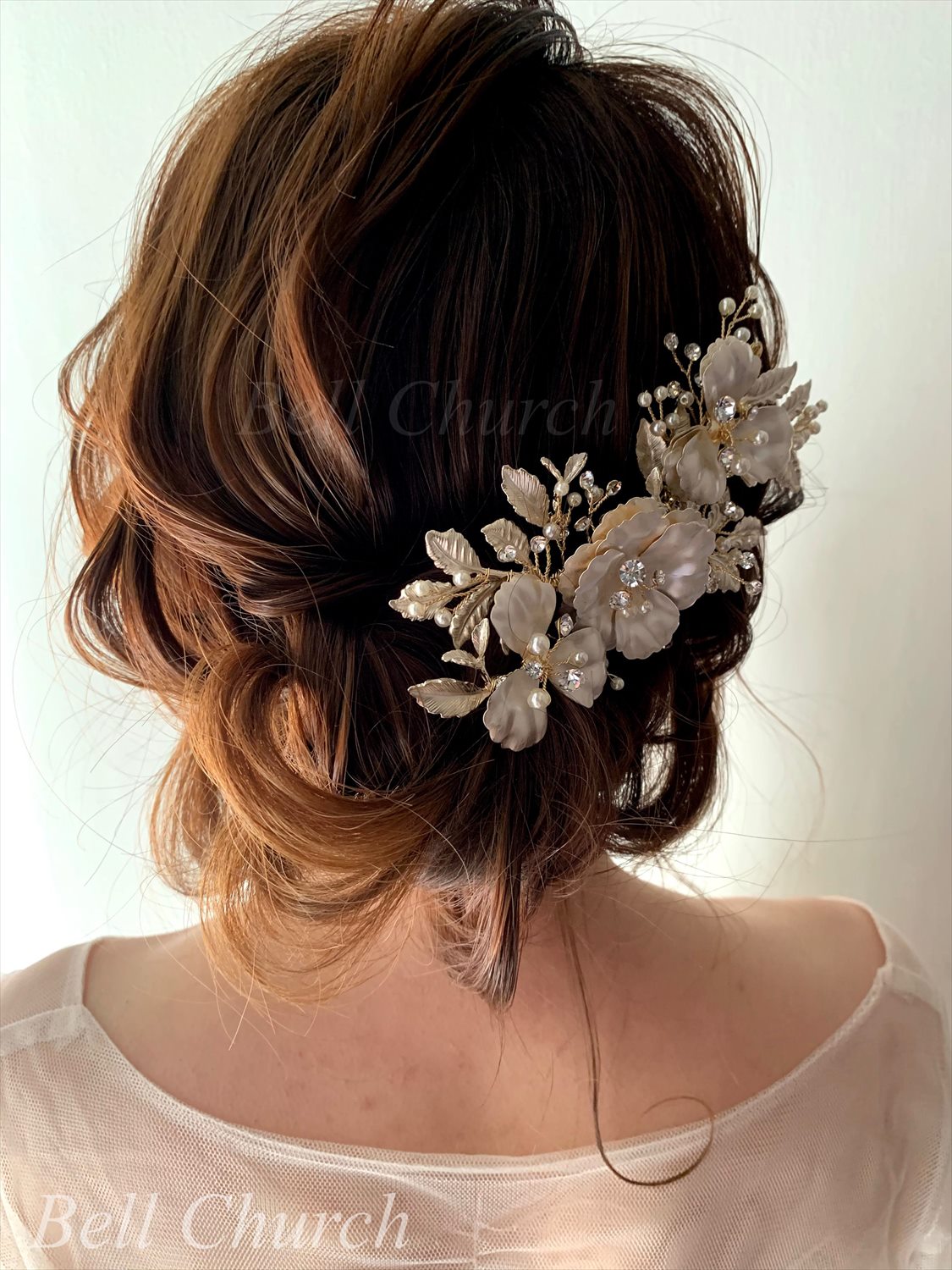 ヘッドドレス パールとラインストーン お花モチーフ シルバー (BC-H29)｜ウェディングアクセサリー