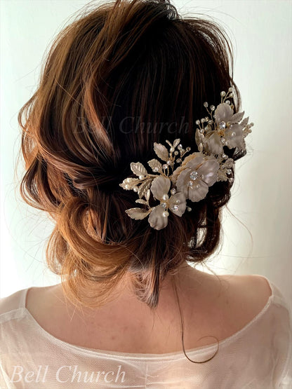 ヘッドドレス パールとラインストーン お花モチーフ シルバー (BC-H29)｜ウェディングアクセサリー