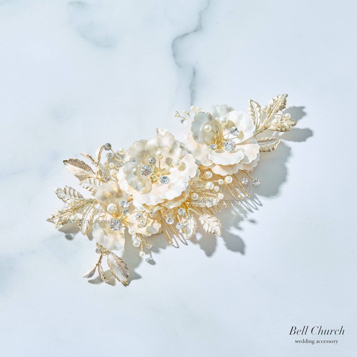 ヘッドドレス パールとラインストーン お花モチーフ シルバー (BC-H29)｜ウェディングアクセサリー