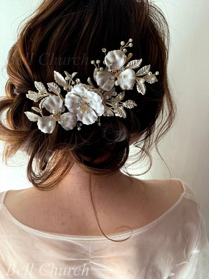 ヘッドドレス パールとラインストーン お花モチーフ シルバー (BC-H29)｜ウェディングアクセサリー