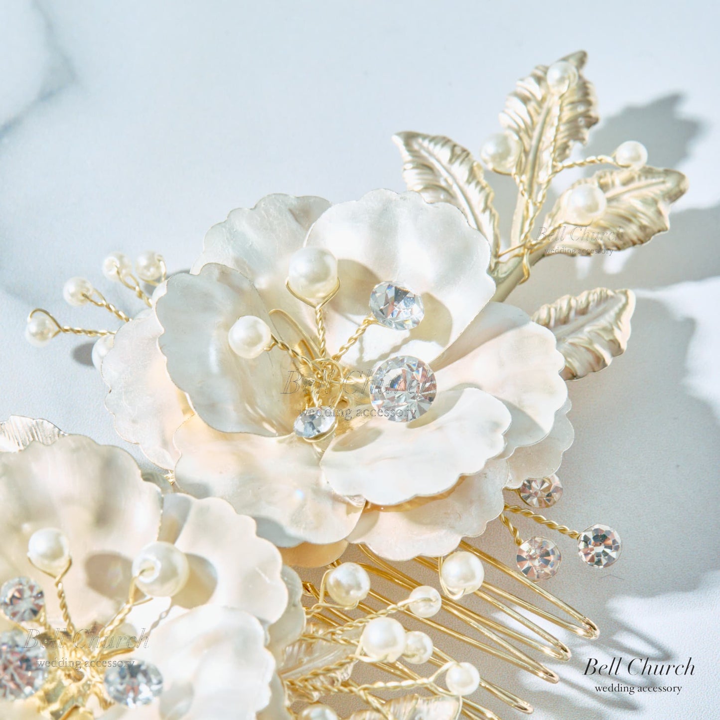 ヘッドドレス パールとラインストーン お花モチーフ シルバー (BC-H29)｜ウェディングアクセサリー