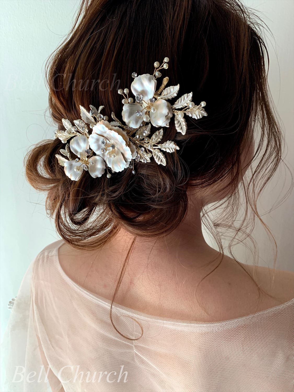 ヘッドドレス パールとラインストーン お花モチーフ シルバー (BC-H29)｜ウェディングアクセサリー
