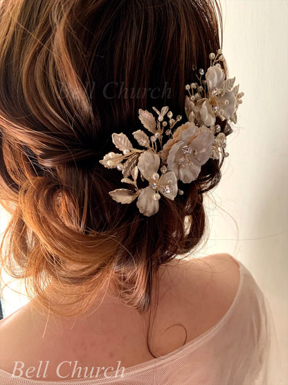 ヘッドドレス パールとラインストーン お花モチーフ シルバー (BC-H29)｜ウェディングアクセサリー