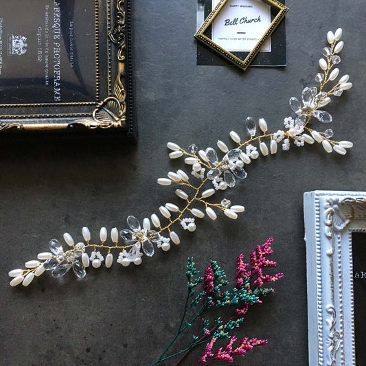 小枝アクセサリー ビーズとクリスタル (BC-H30)｜ウェディングアクセサリー【結婚式　アクセサリー　ヘッドドレス　ヘアアクセサリー】