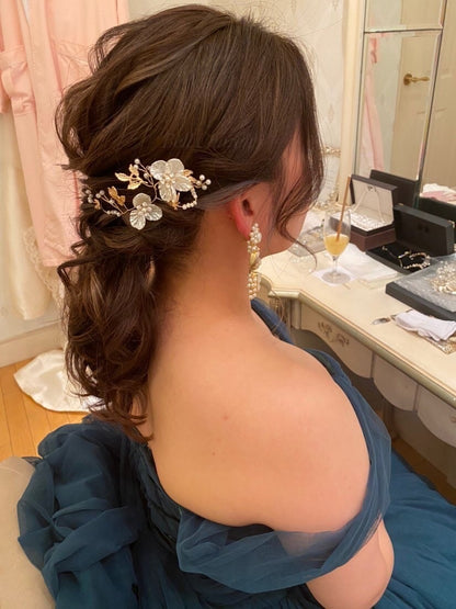 カチューム お花モチーフ コーム (BC-H33)｜ウェディングカチューシャ【結婚式　アクセサリー　ヘッドドレス　ヘアアクセサリー】