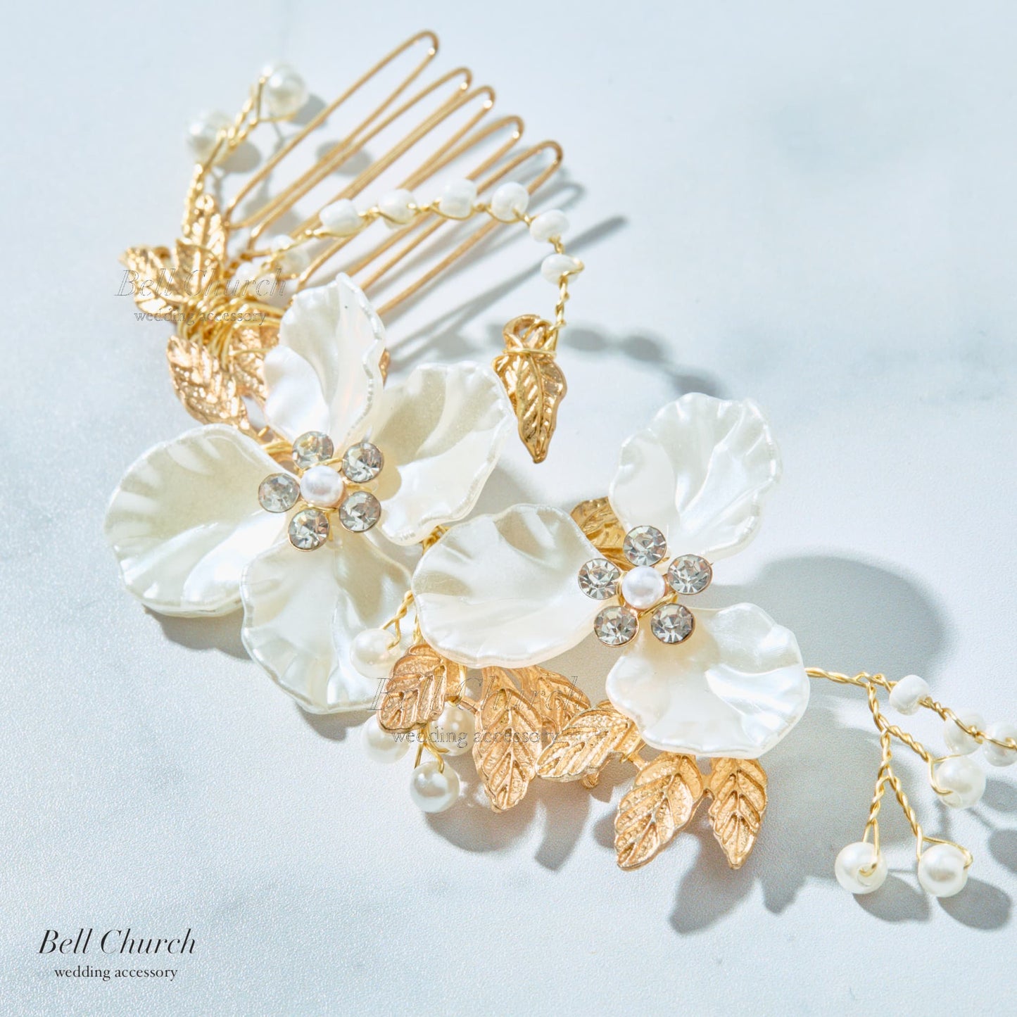 カチューム お花モチーフ コーム (BC-H33)｜ウェディングカチューシャ【結婚式　アクセサリー　ヘッドドレス　ヘアアクセサリー】