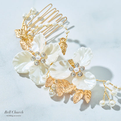 カチューム お花モチーフ コーム (BC-H33)｜ウェディングカチューシャ【結婚式　アクセサリー　ヘッドドレス　ヘアアクセサリー】