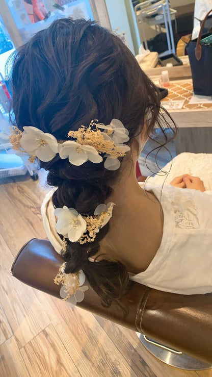 ヘアアクセサリー シルクフラワー ドライフラワー  (3つセット) (BC-H34)｜ウェディングアクセサリー【結婚式　アクセサリー　ヘッドドレス　ヘアアクセサリー】