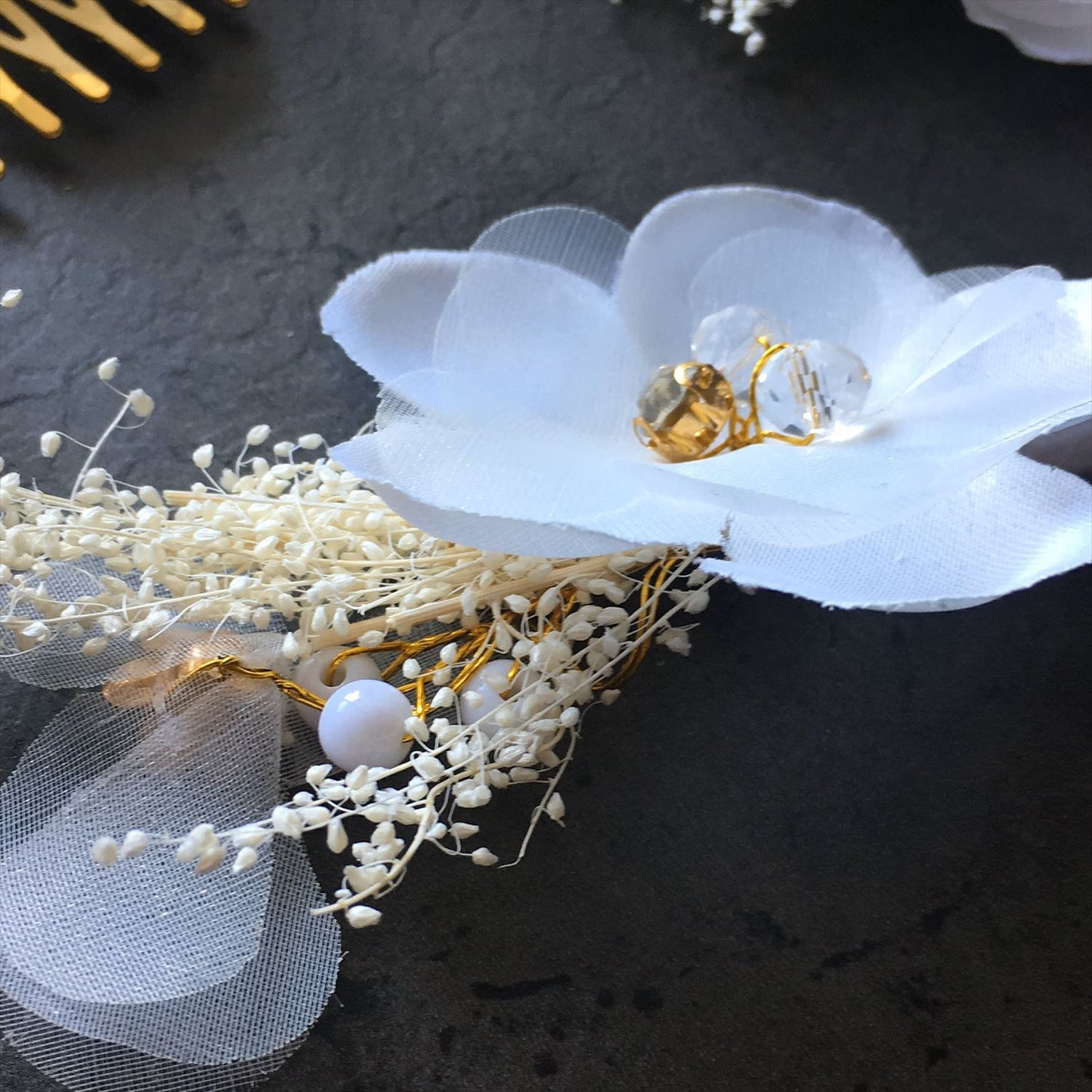 ヘアアクセサリー シルクフラワー ドライフラワー  (3つセット) (BC-H34)｜ウェディングアクセサリー【結婚式　アクセサリー　ヘッドドレス　ヘアアクセサリー】