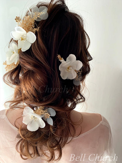 ヘアアクセサリー シルクフラワー ドライフラワー  (3つセット) (BC-H34)｜ウェディングアクセサリー【結婚式　アクセサリー　ヘッドドレス　ヘアアクセサリー】