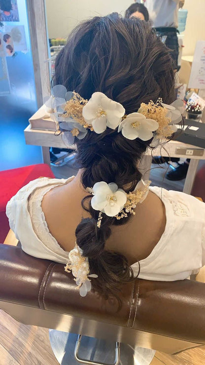ヘアアクセサリー シルクフラワー ドライフラワー  (3つセット) (BC-H34)｜ウェディングアクセサリー【結婚式　アクセサリー　ヘッドドレス　ヘアアクセサリー】