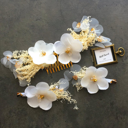 ヘアアクセサリー シルクフラワー ドライフラワー  (3つセット) (BC-H34)｜ウェディングアクセサリー【結婚式　アクセサリー　ヘッドドレス　ヘアアクセサリー】