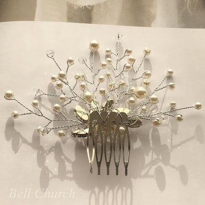 コーム 小枝アクセサリー パール シルバー (BC-H35)｜ウェディングアクセサリー【結婚式　アクセサリー　ヘッドドレス　ヘアアクセサリー】