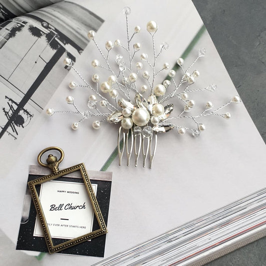 コーム 小枝アクセサリー パール シルバー (BC-H35)｜ウェディングアクセサリー【結婚式　アクセサリー　ヘッドドレス　ヘアアクセサリー】