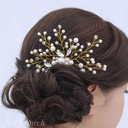 コーム 小枝アクセサリー パール ゴールド (BC-H36)｜ウェディングアクセサリー【結婚式　アクセサリー　ヘッドドレス　ヘアアクセサリー】