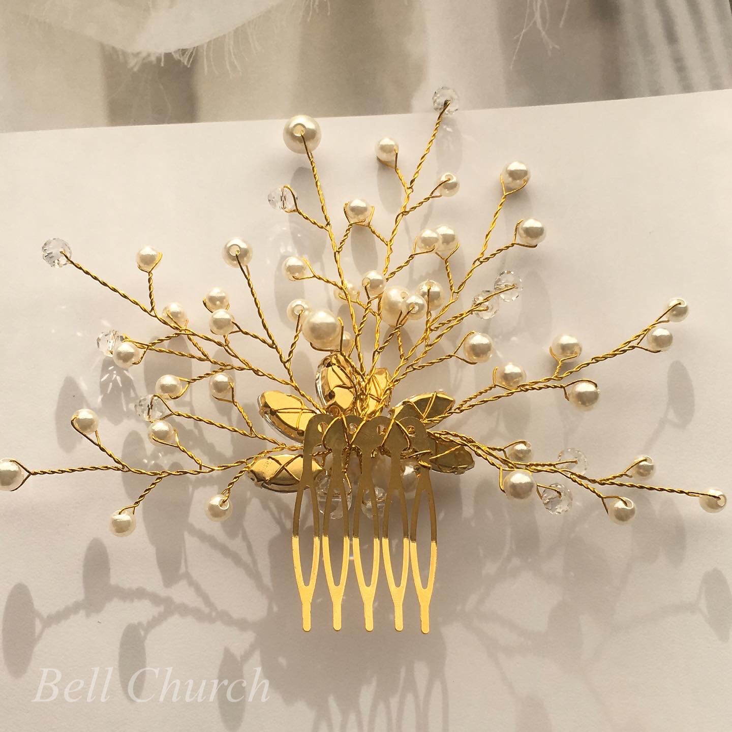 コーム 小枝アクセサリー パール ゴールド (BC-H36)｜ウェディングアクセサリー【結婚式　アクセサリー　ヘッドドレス　ヘアアクセサリー】
