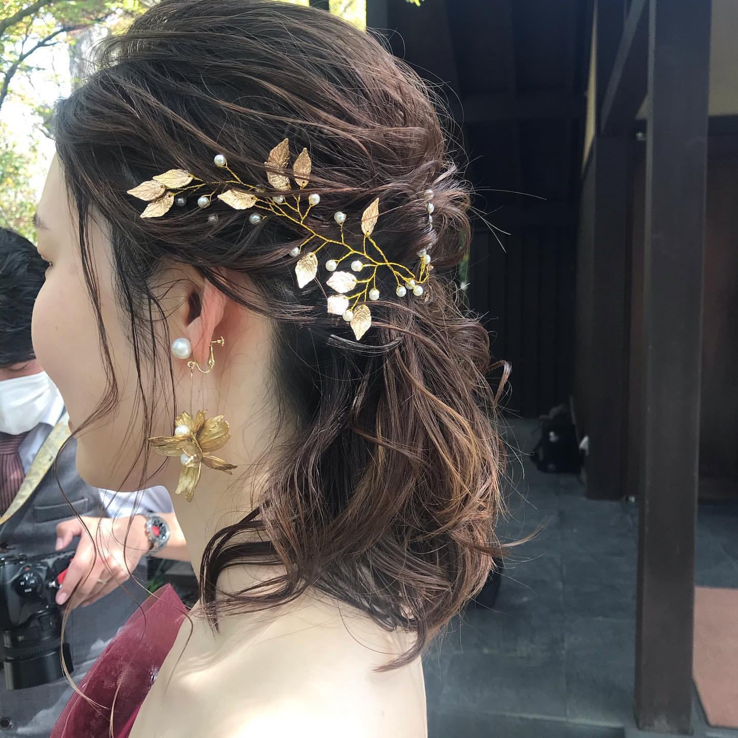 小枝アクセサリー パール リーフモチーフ ゴールド (BC-H37)｜ウェディングアクセサリー【結婚式　アクセサリー　ヘッドドレス　ヘアアクセサリー】