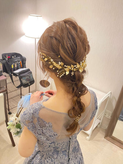 小枝アクセサリー パール リーフモチーフ ゴールド (BC-H37)｜ウェディングアクセサリー【結婚式　アクセサリー　ヘッドドレス　ヘアアクセサリー】