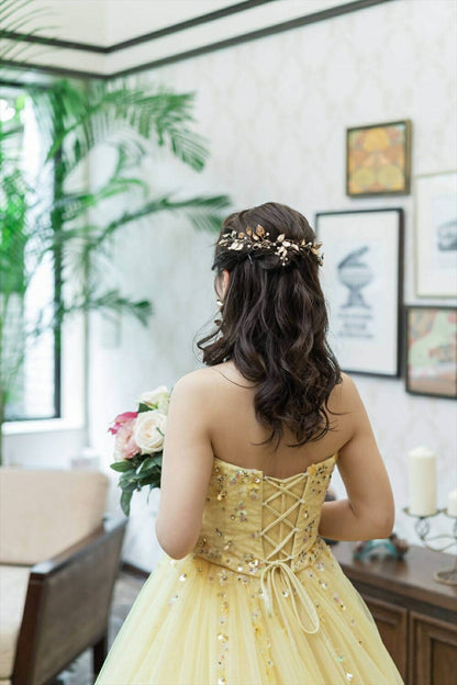 小枝アクセサリー パール リーフモチーフ ゴールド (BC-H37)｜ウェディングアクセサリー【結婚式　アクセサリー　ヘッドドレス　ヘアアクセサリー】