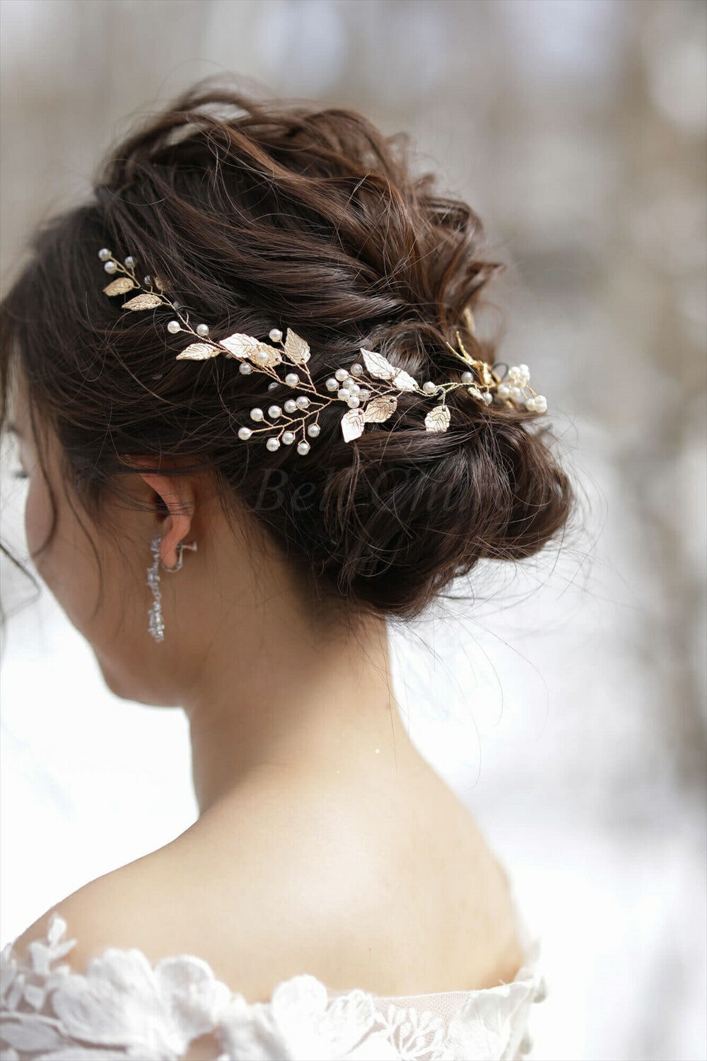 小枝アクセサリー パール リーフモチーフ ゴールド (BC-H37)｜ウェディングアクセサリー【結婚式　アクセサリー　ヘッドドレス　ヘアアクセサリー】