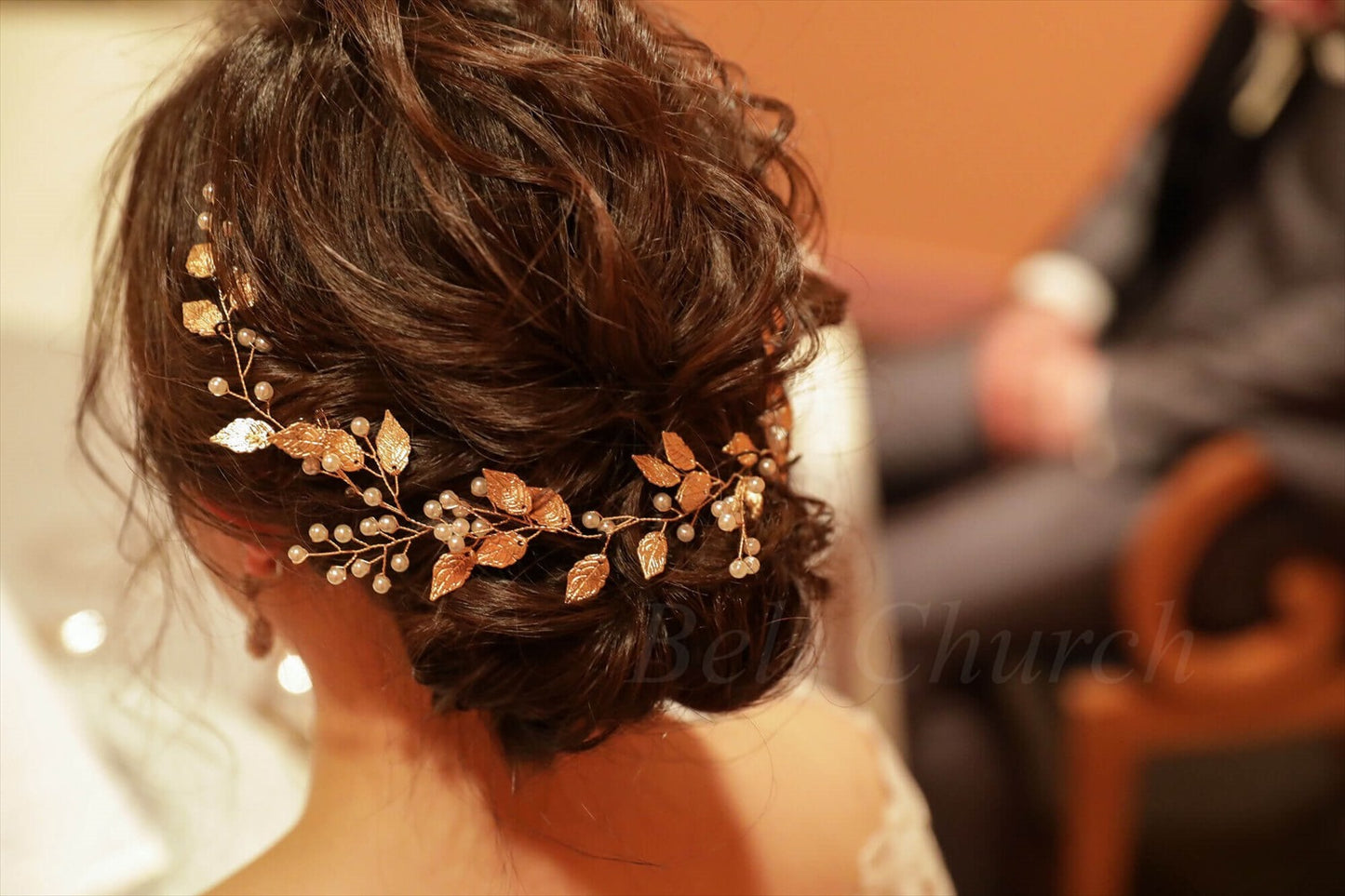 小枝アクセサリー パール リーフモチーフ ゴールド (BC-H37)｜ウェディングアクセサリー【結婚式　アクセサリー　ヘッドドレス　ヘアアクセサリー】