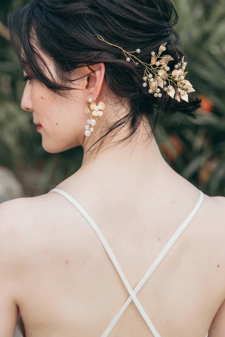 小枝アクセサリー パール リーフモチーフ ゴールド (BC-H37)｜ウェディングアクセサリー【結婚式　アクセサリー　ヘッドドレス　ヘアアクセサリー】