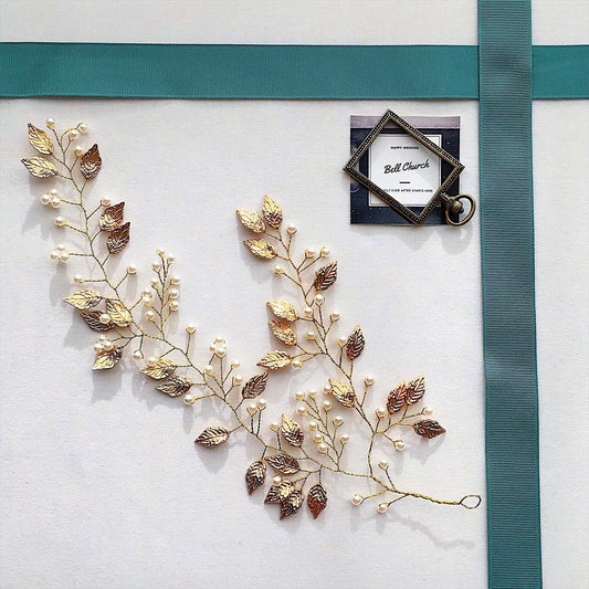 小枝アクセサリー パール リーフモチーフ ゴールド (BC-H37)｜ウェディングアクセサリー【結婚式　アクセサリー　ヘッドドレス　ヘアアクセサリー】