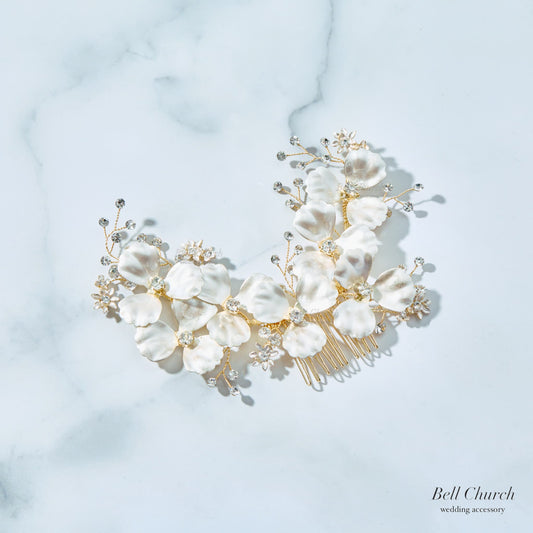 ヘッドドレス お花モチーフ ビジュー アンティークシルバー(BC-H40)｜ウェディングアクセサリー【結婚式　アクセサリー　ヘッドドレス　ヘアアクセサリー】