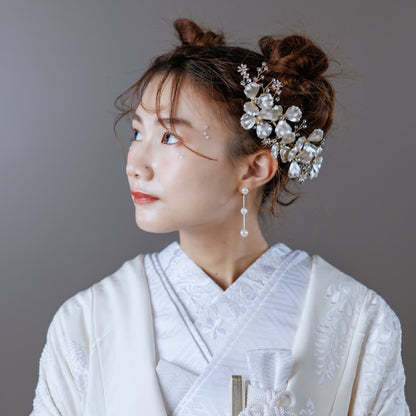 ヘッドドレス お花モチーフ ビジュー アンティークシルバー(BC-H40)｜ウェディングアクセサリー【結婚式　アクセサリー　ヘッドドレス　ヘアアクセサリー】